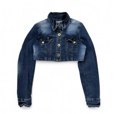 Chaqueta de mezclilla Y2K DKNY mini recortada dorada descolorida con botones ropa de calle talla XS/S Foto 1 de 4