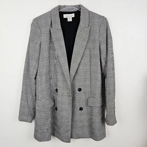 Rachel Zoe Houndstooth Open Front Longline Boyfriend Blazer Black White Classic - Picture 1 of 8