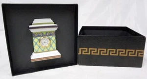 Authentic Versace Rosenthal Russian Mini Ceramic Analog Clock Yellow & Blue - Picture 1 of 12