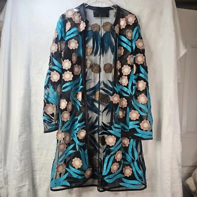 Chaqueta de cuero hecha a mano con diseño de flores para mujer con retazos de tul negro talla M Foto 1 de 4