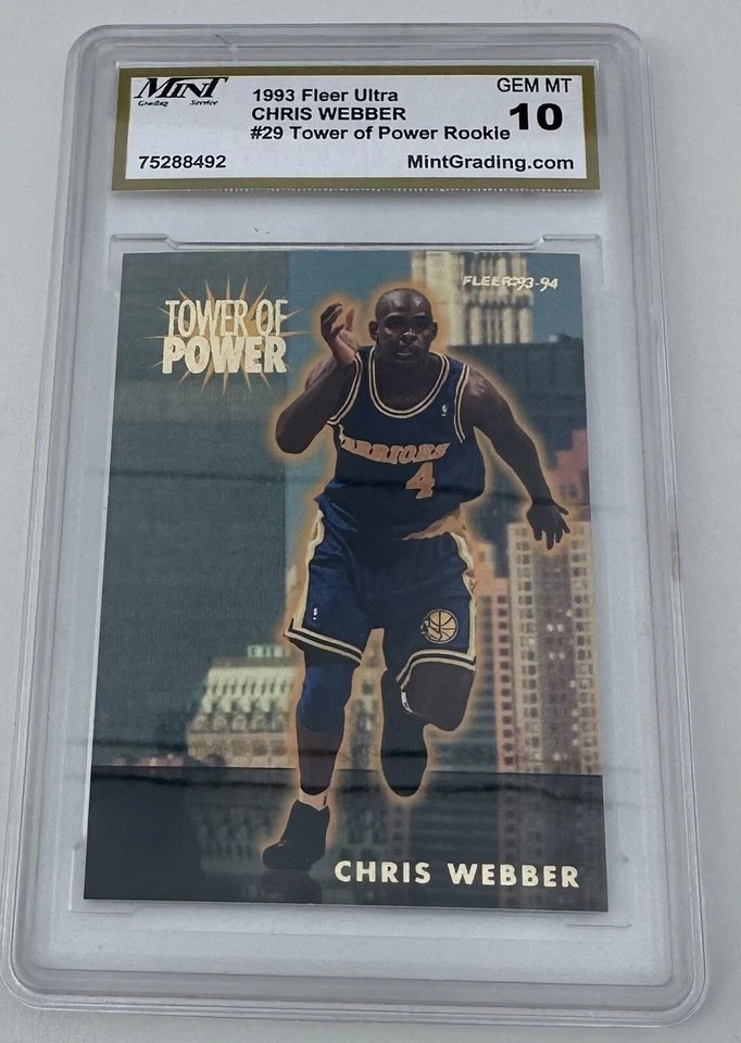 1993 Fleer CHRIS WEBBER #29 Rookie RC Warriors- Tower of Power- GEM-MT 10 - Image 1 of 4