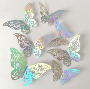 Iridescent Butterfly Wall Sticker Beautiful Openwork Art Decal Home Decor x12 - Picture 1 of 11