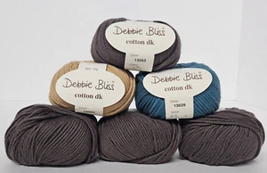 Debbie Bliss (100%) COTTON DK yarn, lot of 6 Brown/Teal/Goldenrod, 50g ea - Picture 1 of 4