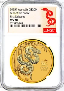 2025 Australia Bullion GOLD $200 Lunar Year of the Snake NGC MS70 2oz Coin FR - Picture 1 of 2