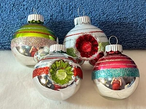 Christmas ornaments Radko Shiny Brite set of 4 glass balls indents & stripes - Picture 1 of 6