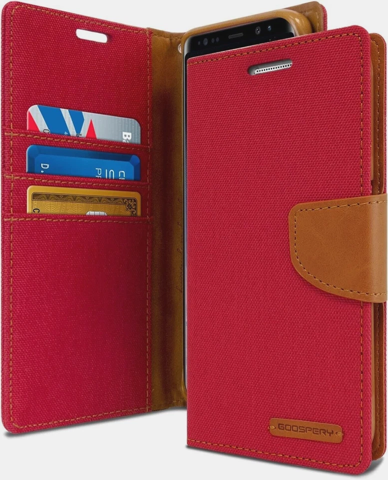 GOOSPERY Canvas Diary Fabric Book Case Cover For Samsung Galaxy S8 - Red — 第 1/4 张图片
