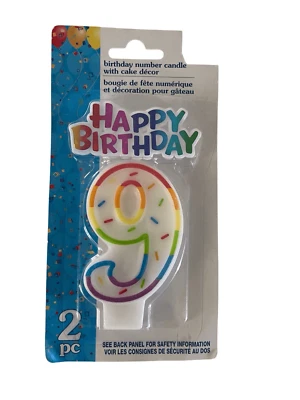 Juego de velas y pasteles de cumpleaños número 9, 2 piezas, Rainbow Sprinkles, unisex Foto 1 de 4