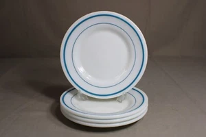 4 Anker Hocking Fire King 6 3/4 Zoll Brot/Dessertteller mit blauen Ringen #947 - Bild 1 von 3