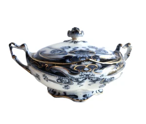 Antique Royal Staffordshire Iris Flow Blue Covered Round Vegetable Serving Bowl - Picture 1 of 13
