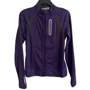 Athleta Prevail Jacket Womens Size S Purple Zip Up Ruffle Thumb Holes Reflective - Picture 1 of 10