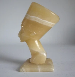 Vintage Onyx Carved Stone Egypt Queen Female Bust Figurine Nefertiti Cleopatra - Foto 1 di 9
