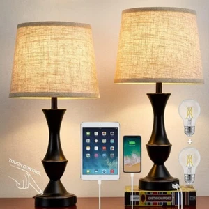 2Pack Bedside Touch Lamps Modern Table Desk Light Black Silver Base Home Decor - Picture 1 of 7