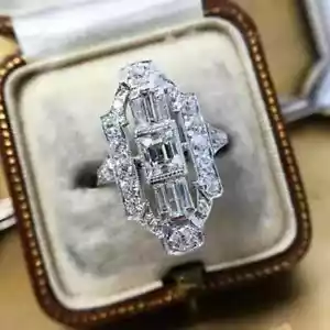 2Ct Emerald Cut Lab Created Diamond Vintage Engagement Ring 14k White Gold Over - Picture 1 of 3