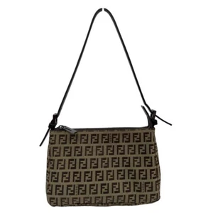 FENDI Handbag Shoulder Top Handle Brown FF Logo Canvas Leather Zucchino Mini - Picture 1 of 19