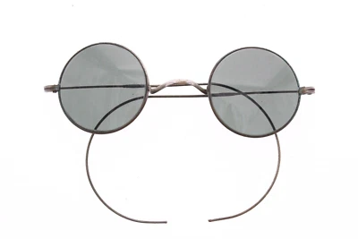 Antiguo S.P.A. Gafas de sol redondas de metal plateado alambre de seguridad lente de vidrio negro ¡RARAS! Foto 1 de 4