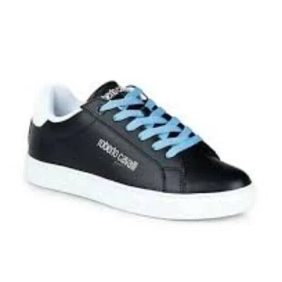 Robert Cavalli Sport Leather Sneakers Womens sz US 6.5 Black White Blue Lace Up - Image 1 of 4