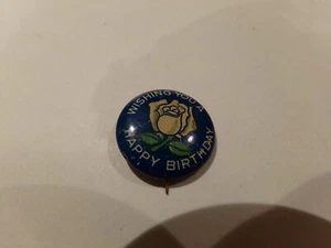 Wishing you a Happy Birthday White Rose Badge, Button, Pin, Pinback, Trademark - Picture 1 of 1