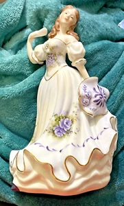 Vintage 11" Tall Porcelain Victorian Purple Hand Painted Lady Dress Music Box - Picture 1 of 3