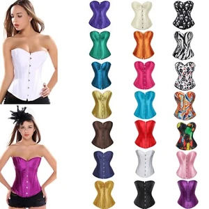 Corset Top Basque Cincher Lingerie Bustier Body Shaper Satin Skull Wedding 4-24 - Picture 1 of 64