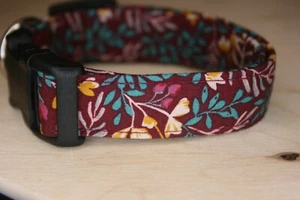 Maroon Yellow Turquoise Floral Fall Autumn Dog & Cat Collars - Picture 1 of 3