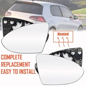 2Pcs Rear Mirror Heated Glass w/ Backing Plate Replacement For VW GOLF 7 MK7 13+ - Picture 1 of 14