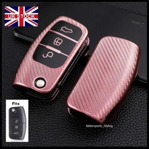Pink Kohlefaser Schlüsselanhänger Schutzhülle Für Ford Klapp Schlüssel 3 Knöpfe - Bild 1 von 4