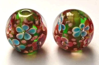 10 cuentas de vidrio de murano hechas a mano vidrio rosa azul flor cuentas redondas 14 mm Foto 1 de 4