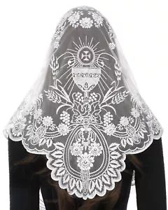 Church Mantilla Catholic Veil White Holy Grail Embroidered Lace Chapel Veils ... - Picture 1 of 6