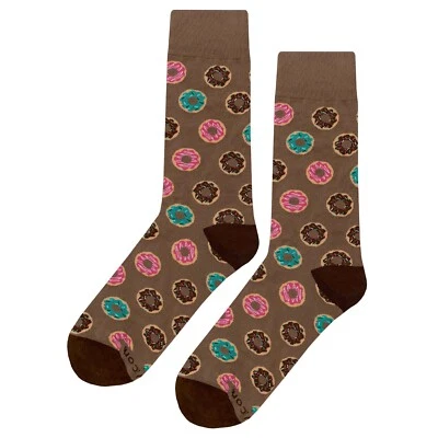 NUEVO CON ETIQUETAS Donut Frenzy Vestido Calcetines Novedad Hombres 8-12 Marrón Loco Divertido Calcetín Foto 1 de 4