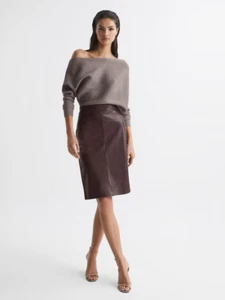 Gonna a matita REISS Reagan in pelle color bacca taglia 14 nuova senza etichette prezzo di listino £228 - Foto 1 di 6