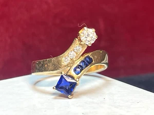 ANILLO ORO 14K DIAMANTE Y ZAFIRO AZUL BELLE 'PIEDRA PRECIOSA NATURAL ÉPOCA Toi et moi" - Imagen 1 de 17
