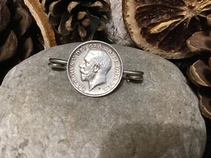 Broche de corbata vintage George V 1916 seis peniques 6d collar moneda pin barra - Imagen 1 de 9