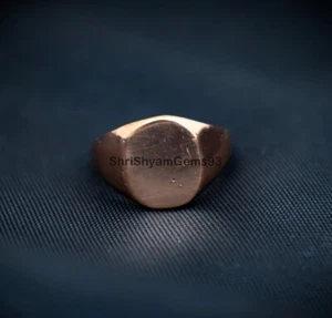 Pure Solid Copper Oval Plain Men Unisex Band Pinky Signet Ring Cast Jewelry - Picture 1 of 6