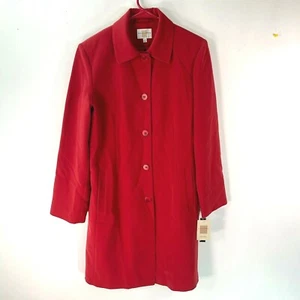 Gallery Womens Lipstick Red Water Repellent Lined Long Trench Coat Size Small - Picture 1 of 10