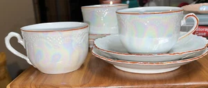 3 tazas de té blancas y 4 platillos hechos en Leughtenburg Alemania - Imagen 1 de 8