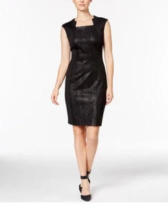NUEVO Vestido Calvin Klein Negro para Mujer Talla 8 Vaina Cuello Cuadrado Serpiente $119 - Imagen 1 de 5