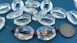 Vintage 19 x 22mm Faceted Clear Plastic Open Oval Beads 12