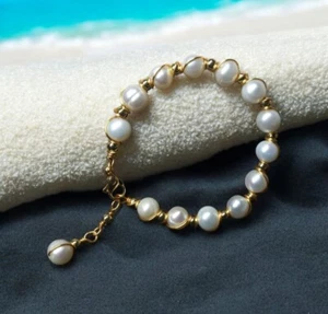Gold Atmosphere Bracelet With Original Pearl - Picture 1 of 3