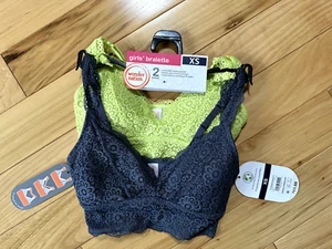 WONDER NATION Girls Lace Convertible Bralette 2 Pk Grey/ Lime Colors Size XS - Picture 1 of 4