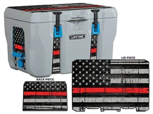 Vinyl Cooler Wrap fits Lifetime 28, 55, 77 | Decal Skin L+I - USA Red Line Flag - Picture 1 of 8