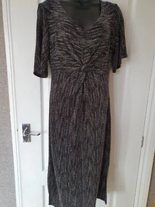 Black & Silver Glitter Stretch Evening Dress 14 - Picture 1 of 8