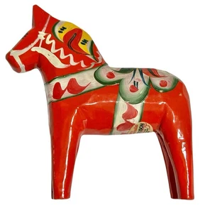 Nils Olsson Rosso Arancione Svedese Dala Horse Folk Art 4” con etichetta - Foto 1 di 8