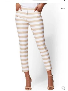New York & Company The Audrey Pant Slim leg Ankle sz 8 Mustard Yellow & Off Wht - Picture 1 of 7