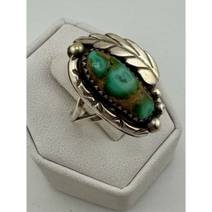 Vintage Betty Thomas Sanel Navajo Sterling Silver 925 Turquoise Leaf Ring - Picture 1 of 8