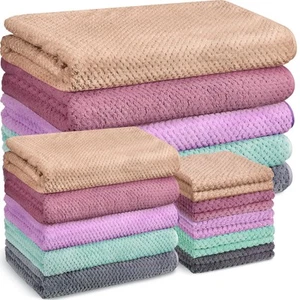 20 Pcs Coral Velvet Absorbent Bath Towels and Washcloths Set for Bathroom Inc... - Picture 1 of 7