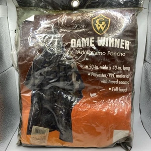 Vintage Game Winner Woodland Camo Kapuzenponcho Abdeckung Jagd 50”x40” getapte Nähte - Bild 1 von 4