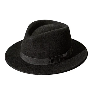 Black Wool Felt Fedora Hats With Ribbon Wide Brim Church Hat For Men Women - Picture 1 of 6