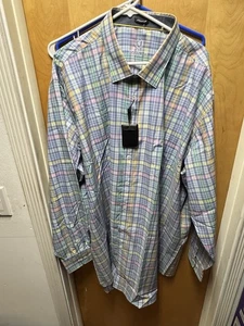 Bugatchi NWT Casual Button Down Flip Cuff Shirt Size 4XT Multicolor Check - Picture 1 of 14