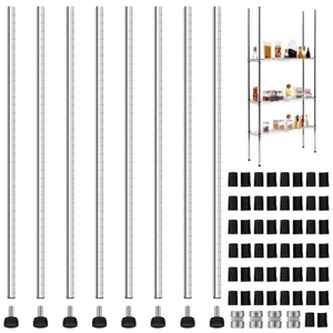 Set of 2 Wire Shelving Poles Including 8 Pcs 11.8'' Poles and 50 Pcs Shelf Cl... - Picture 1 of 7
