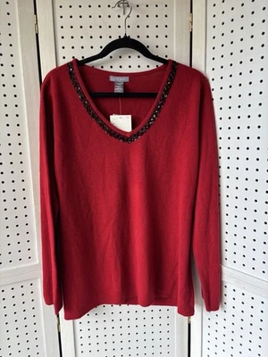 Nuevo con etiquetas Suéter Laura Scott Para Mujer XL Rojo Cuello en V Cuentas Acrílico Vacaciones Navidad Foto 1 de 4